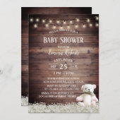Rustikale String Lights Niedlich Bear Baby Dusche Einladung (Vorne/Hinten)