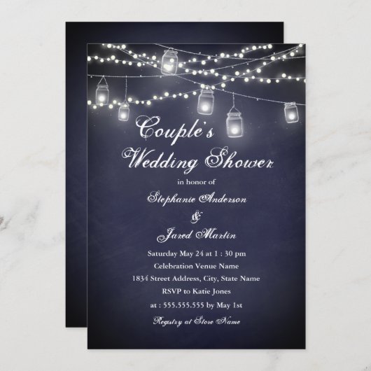 Rustikale String Lights Pairs Polterabend Einladung (Vorne/Hinten)