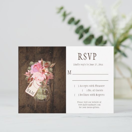 Rustikale String Lights Pink Mason Jars UAWG RSVP Karte (Stehend Vorderseite)