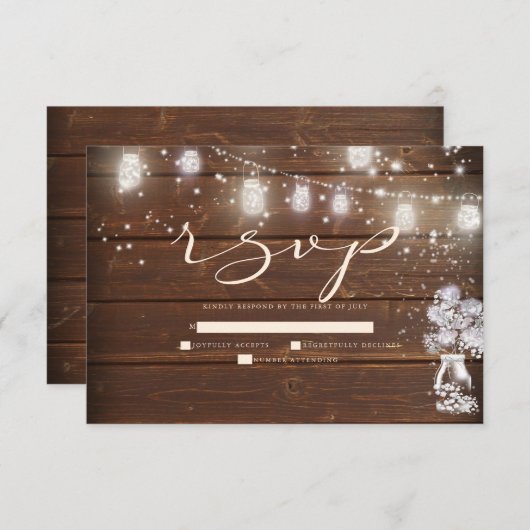 Rustikale String Lights-Platterbsen RSVP Karte (Vorne/Hinten)