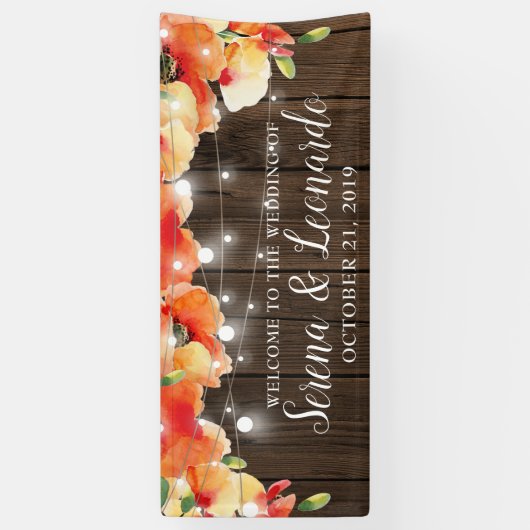 Rustikale String Lights Poppy Wedding Willkommen Banner (Vertikal)