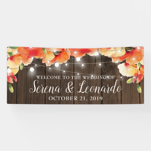 Rustikale String Lights Poppy Wedding Willkommen Banner (Horizontal)
