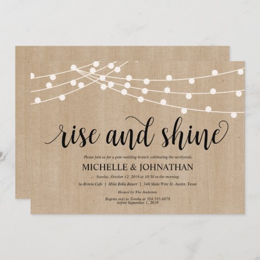 Rustikale String Lights Post Wedding Brunch lädt e Einladung (Vorne/Hinten)