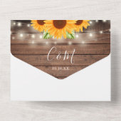 Rustikale String Lights QR Code Sonnenblumen Hochz All In One Einladung (Rückseite)