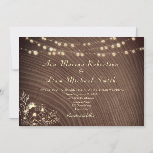 Rustikale String Lights QR Code Wedding Einladung (Vorderseite)