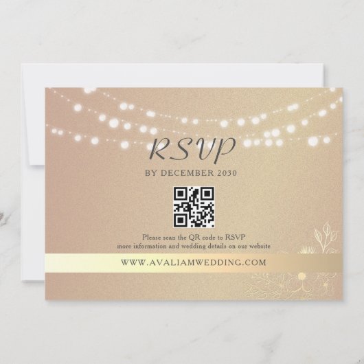 Rustikale String Lights QR Code Wedding Einladung (Rückseite)