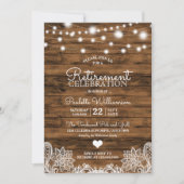 Rustikale String Lights Retirement-Party Einladung (Vorderseite)