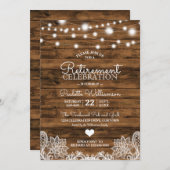 Rustikale String Lights Retirement-Party Einladung (Vorne/Hinten)
