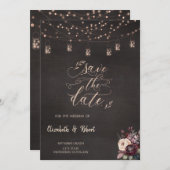 Rustikale String-Lights-Rose Save the Date (Vorne/Hinten)