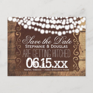 Rustikale String-Lights Save the Date Postkarten
