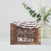 Rustikale String-Lights Save the Date Postkarten (Stehend Vorderseite)