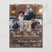 Rustikale String Lights Schnee Weihnachts Foto Url Einladungspostkarte (Vorderseite)