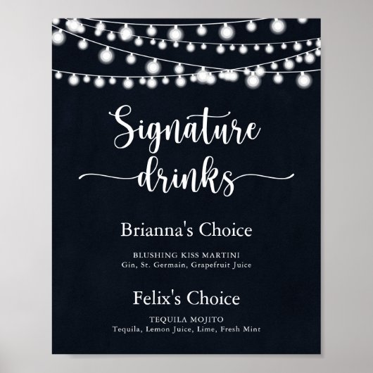 Rustikale String Lights Signature Drinks signieren Poster (Vorne)
