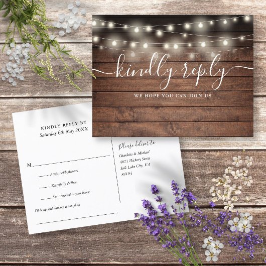 Rustikale String Lights Song Request UAWG Postcard Einladungspostkarte