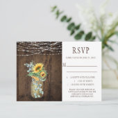Rustikale String Lights Sonnenblumen Mason Jars UA Einladung (Stehend Vorderseite)