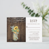 Rustikale String Lights Sonnenblumen Mason Jars UA RSVP Karte (Stehend Vorderseite)