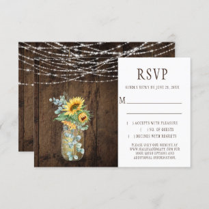 Rustikale String Lights Sonnenblumen Mason Jars UA RSVP Karte