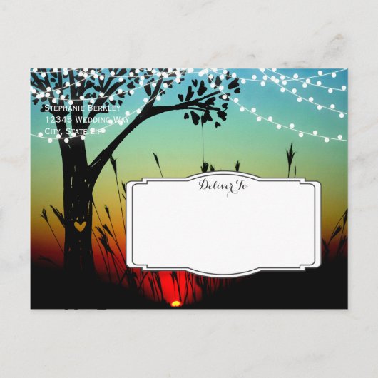 Rustikale String-Lights Sunset Save the Date Postk Ankündigungspostkarte (Rückseite)