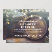 Rustikale String Lights und Eichenbarrel Geburtsta Einladung (Vorne/Hinten)