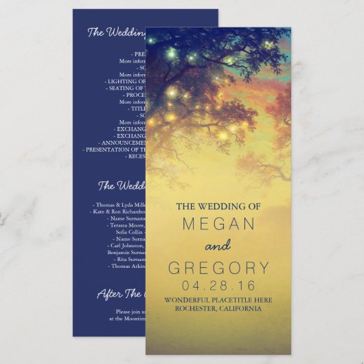 Rustikale String Lights und Trees Wedding Programs Programm (Vorne/Hinten)