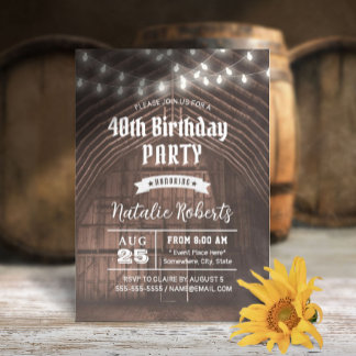 Rustikale String Lights Vintag Stall 40. Geburtsta Einladung