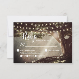 Rustikale String Lights Vintag Tree Wedding RSVP Karte