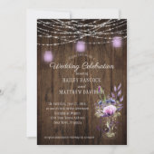 Rustikale String Lights Violet Mason Jars Wedding Einladung (Vorderseite)
