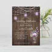 Rustikale String Lights Violet Mason Jars Wedding Einladung (Stehend Vorderseite)