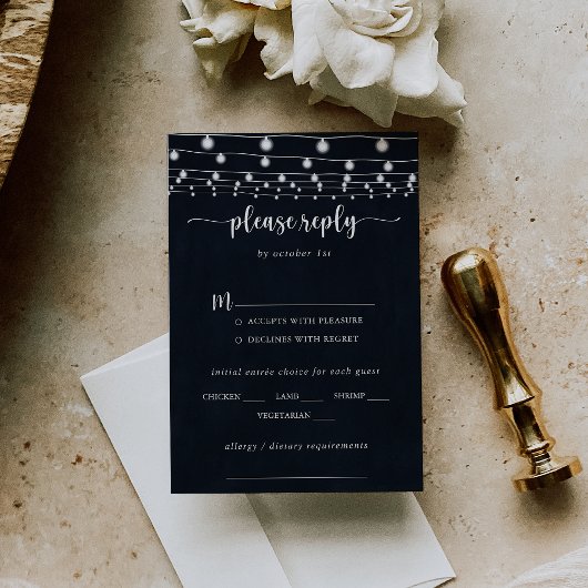 Rustikale String Lights Wedding Menu UAWG RSVP Karte
