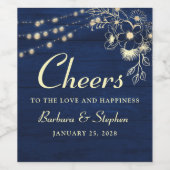 Rustikale String Lights Wedding Wine Label Weinetikett (Einzelnes Label)