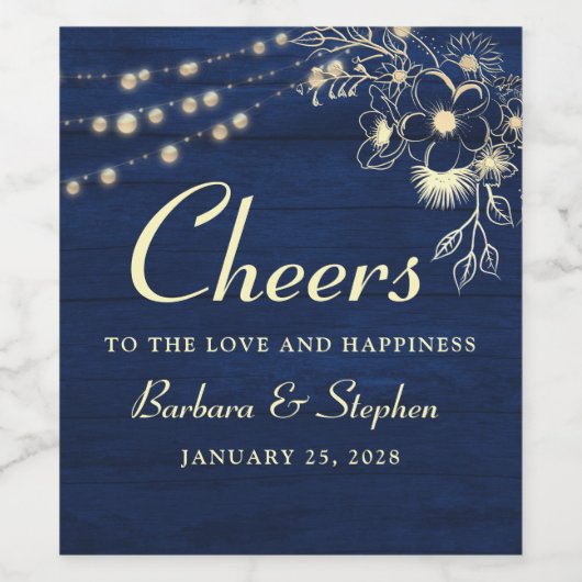 Rustikale String Lights Wedding Wine Label Weinetikett (Einzelnes Label)