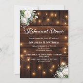 Rustikale String Lights White Roses Probe Dinner Einladung (Vorderseite)