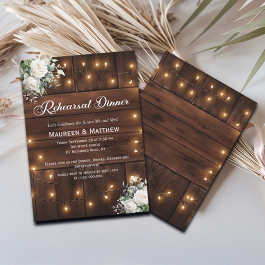Rustikale String Lights White Roses Probe Dinner Einladung