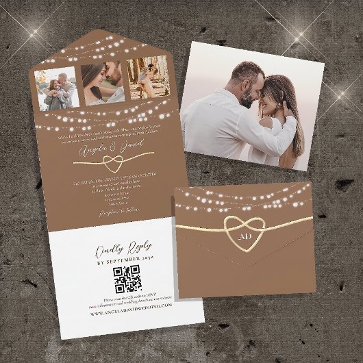 Rustikale String Ligths Wedding QR Code All In One Einladung