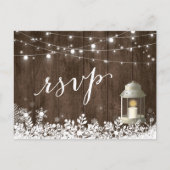 Rustikale Stringlampen Snowflakes Hochzeit RSVP Einladungspostkarte (Vorderseite)