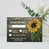 Rustikale Stringleuchten Sonnenblumen Hochzeitskar RSVP Karte (Stehend Vorderseite)