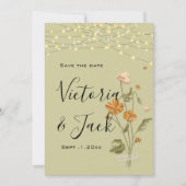 Rustikale Stringleuchten Trendfloral speichern Sie Einladung (Vorderseite)
