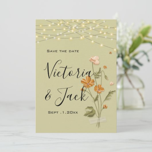 Rustikale Stringleuchten Trendfloral speichern Sie Einladung (Stehend Vorderseite)