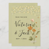 Rustikale Stringleuchten Trendfloral speichern Sie Einladung (Vorne/Hinten)