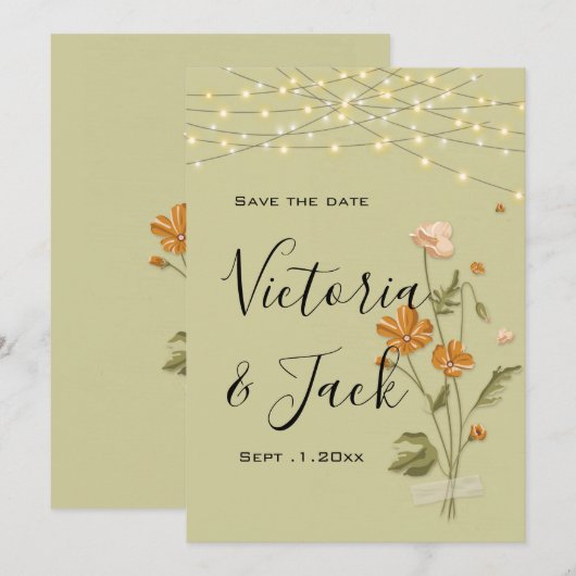 Rustikale Stringleuchten Trendfloral speichern Sie Einladung (Vorne/Hinten)