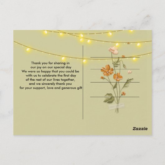 Rustikale Stringleuchten trendy Danke Postcard Postkarte (Rückseite)