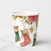 Rustikale Strumpf und Poinsettias Weihnachtsfeiert Pappbecher (Rückseite)