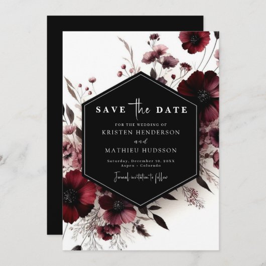 Rustikale Stylish Burgundy Wedding Save The Date (Vorne/Hinten)