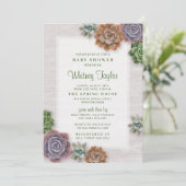Rustikale Succulents Babydusche Einladung (Stehend Vorderseite)