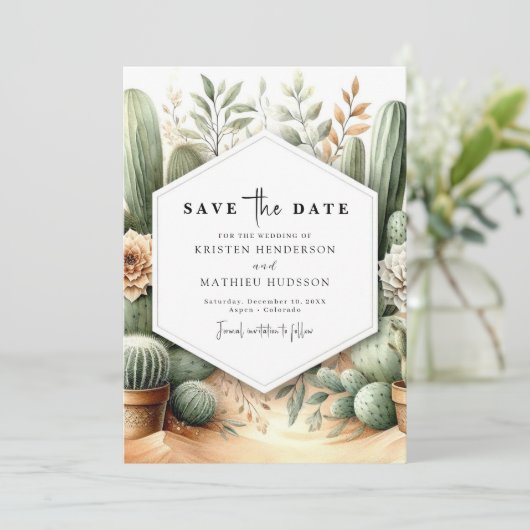 Rustikale Südkakteen Wedding Save The Date (Stehend Vorderseite)