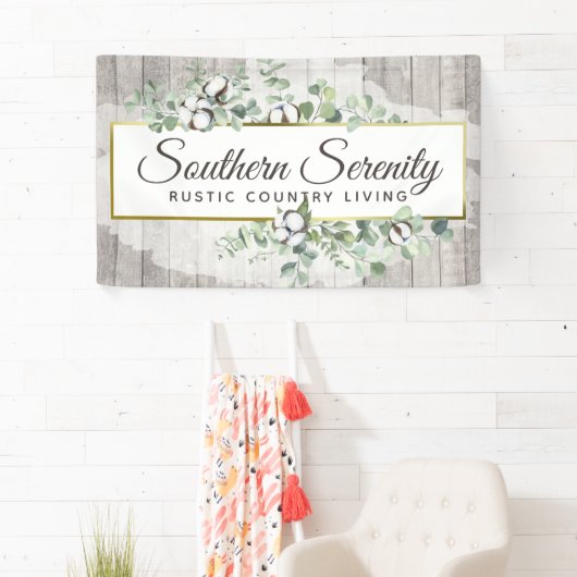Rustikale Südliche Wasserfarbe Baumwolle & Botanis Banner (Insitu)