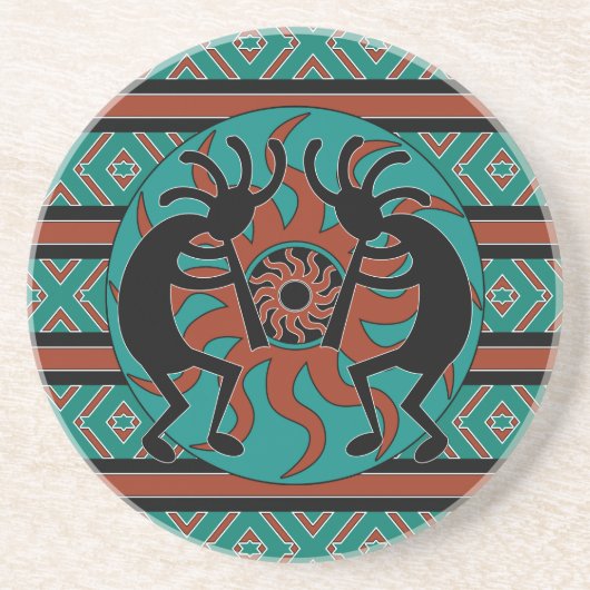Rustikale Südwestgestaltung Kokopelli Türkis Getränkeuntersetzer (Vorne)