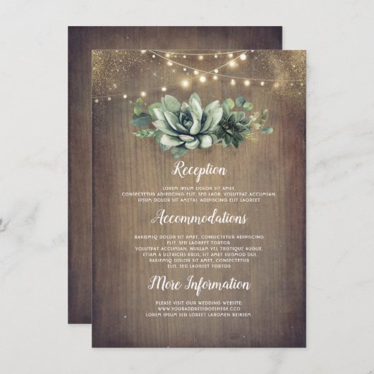 Rustikale Sukkulente Grüne Hochzeitsinformationen Begleitkarte (Vorne/Hinten)