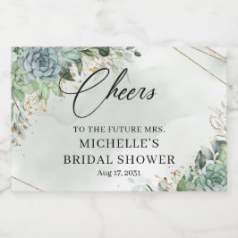 Rustikale Sukkulente Grünpflanzen Eukalyptus-Goldr Schaumweinetikett