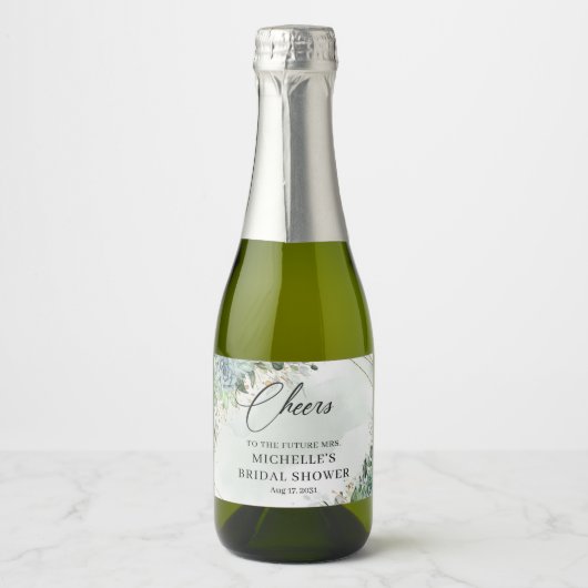 Rustikale Sukkulente Grünpflanzen Eukalyptus-Goldr Schaumweinetikett (Vorderseite)